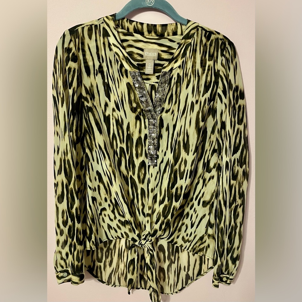 Leopard Print Tie Blouse